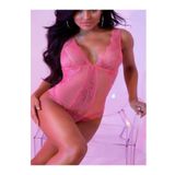 secret night pembe tüllü seksi body jartiyer gecelik babydoll iç giyim çamaşır pembe L/XL