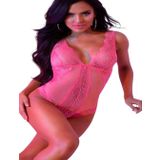 secret night pembe tüllü seksi body jartiyer gecelik babydoll iç giyim çamaşır pembe S/M
