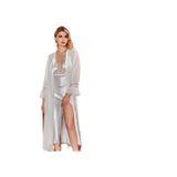 secret night saten gecelik takımı dantel ve tül detaylı 2 li gecelik ve sabahlık pijama takımı ekru M