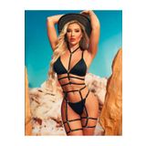 secret night seksi harnas ip detaylı siyah ve kırmızı renkli jartiyer takım sütyen külot iç giyim siyah L/XL