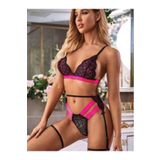 secret night seksi iç çamaşırlı pembe siyah jartiyer takım gecelik pembe siyah L/XL