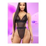 secret night seksi tül detaylı body gecelik babydoll siyah S/M