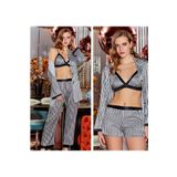 secret night siyah renkli 4 lü saten gecelik takım pijama kadın şık ev giyim şort ve sütyenli siyah M