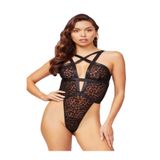 secret night tül detaylı leopar desenli bady gecelik babydoll siyah S/M