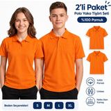 Secret Touch 2'li Paket %100 Pamuk Polo Yaka Kısa Kollu Tişört – Okul ve Günlük Kullanım - Oranj - XL
