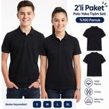 Secret Touch 2'li Paket %100 Pamuk Polo Yaka Kısa Kollu Tişört – Okul ve Günlük Kullanım - Siyah