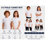 Secret Touch 2'li Paket Çocuk Kız Erkek %100 Pamuk Kısa Kollu Polo Yaka Okul Tişörtü - 12 - 13 Yaş - Beyaz