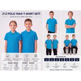 Secret Touch 2'li Paket Çocuk Kız Erkek %100 Pamuk Kısa Kollu Polo Yaka Okul Tişörtü - 4 - 5 Yaş - Turkuaz