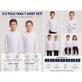 Secret Touch 2'li Paket Kız Erkek Çocuk %100 Pamuk Lakos Uzun Kollu Polo Yaka Okul Tişörtü - 7 - 8 Yaş - Beyaz