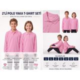 Secret Touch 2'li Paket Kız Erkek Çocuk %100 Pamuk Lakos Uzun Kollu Polo Yaka Okul Tişörtü - 9 - 10 Yaş - Pembe