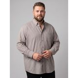 Secret Touch Erkek Büyük Beden Uzun Kollu Tek Cepli Kareli Gömlek 2xl 3xl 4xl - Açık Kahverengi - Beyaz
