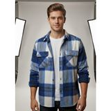 Secret Touch Erkek Oduncu Klasik Kesim Çift Cepli Yaka Düğmeli Kışlık Kareli Gömlek - Mavi