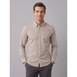 Secret Touch Erkek Pamuklu Slim Fit Kareli Dar Kesim Gömlek - Bej - Beyaz