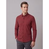 Secret Touch Erkek Pamuklu Slim Fit Kareli Dar Kesim Gömlek - Kırmızı - Siyah