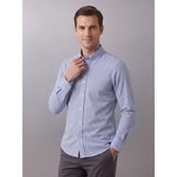 Secret Touch Erkek Pamuklu Slim Fit Kareli Dar Kesim Gömlek - Mavi - Beyaz
