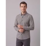 Secret Touch Erkek Pamuklu Slim Fit Kareli Dar Kesim Gömlek - Siyah - Beyaz
