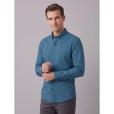 Secret Touch Erkek Pamuklu Slim Fit Kareli Dar Kesim Gömlek - Turkuaz - Siyah