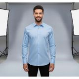 Secret Touch Erkek Slim Fit Dar Kesim Uzun Kollu Poplin Gömlek - Mavi - XS
