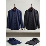 Secret Touch Erkek Slim Fit Pamuk Saten Gömlek 2'li Avantaj Paketi - Siyah + Lacivert - Siyah - Lacivert - XL