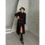 Seda Fidan Boutique Apoletli Premium Kaşe Kaban Siyah