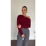 Seda Fidan Boutique Düşük Omuz Bluz Bordo - 2XL