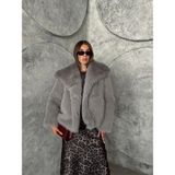 Seda Fidan Boutique Geniş Yaka Premium Kürk Kaban Gri - L