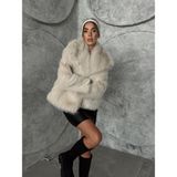 Seda Fidan Boutique Geniş Yaka Premium Kürk Kaban Taş