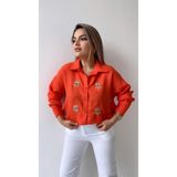 Seda Fidan Boutique Göz Nakışlı Keten Gömlek Turuncu - XL