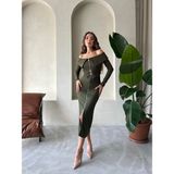 Seda Fidan Boutique Önden Fermuarlı Triko Etek Haki
