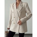 Seda Fidan Boutique Pamuk Keten Kruvaze Oversize Ceket Taş