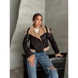 Seda Fidan Boutique Peluşlu Zincir Detaylı Deri Mont Camel