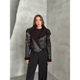 Seda Fidan Boutique Peluşlu Zincir Detaylı Deri Mont Siyah
