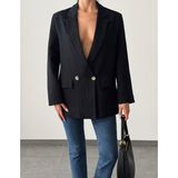 Seda Fidan Boutique Pliseli Çift Düğme Oversize Ceket Siyah