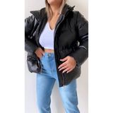 Seda Fidan Boutique Şişme Geniş Yaka Deri Mont Siyah