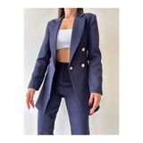 Seda Fidan Boutique Uzun Gold Düğmeli Blazer Ceket Lacivert