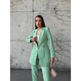 Seda Fidan Boutique Uzun Gold Düğmeli Blazer Ceket Mint