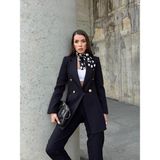Seda Fidan Boutique Uzun Gold Düğmeli Blazer Ceket Siyah
