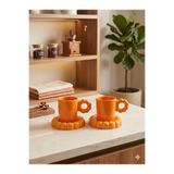 seda seramik El Yapımı (Kayısı) Bubble Double Espresso 4 Parçalı 2 Kişilik Kahve Fincan Takımı 140 ML.