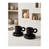 seda seramik Pofuduk Halka Kulplu Bubble Double Espresso Ve Fincan Takımı -140 ml (Mat siyah)