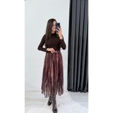 Seda Unlu Butik Harle Kahve Etnik Desenli Maxi Asimetrik Etek - Renkli