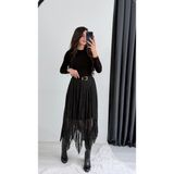 Seda Unlu Butik Harle Siyah Taşlı Maxi Asimetrik Etek - Renkli