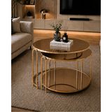 Sedaş Living Units 2 Li Salon Yavrulu Katlı Orta Sehpa Bronz Aynalı Ayna Lenka (Gold) Metal Ayak Sehpa_orta_lux