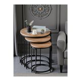 SEDAŞ LIVING UNITS 3' LÜ AÇIK CEVİZ AHŞAP SİYAH (STATİK) AYAK LENKA METAL SEHPA TAKIMI sedaş-zigon-sehpa