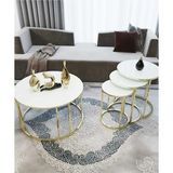 Sedaş Living Units 4 Lü Beyaz Temperli Kırılmaz Cam Beyaz Gold Metal Ayaklı Cam C Model Sehpa Takımı (Zigon ve Orta) - 70 X 45 , 47 X 50