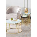 Sedaş Lıvıng Unıts 4 Lü Beyaz Temperli Kırılmaz Cam Gold Metal Ayaklı Cam C Model Sehpa Takımı (Zigon Ve Orta)