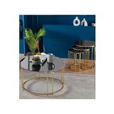 SEDAŞ LIVING UNITS 4 lü Lenka Zigon Orta Sehpa Takımı Yuvarlak Gold Metal 3+1 - Siyah Aynalı Temperli Cam zigon-orta
