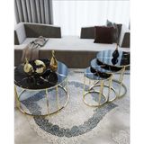 Sedaş Living Units 4 Lü SİYAH MERMER Temperli Kırılmaz Cam Gold Metal Ayaklı Cam C Model Sehpa Takımı (Zigon ve Orta) - 70 X 45 , 47 X 50