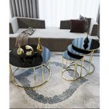 Sedaş Living Units 4 Lü Siyah Temperli Kırılmaz Cam Gold Metal Ayaklı Cam C Model Sehpa Takımı (Zigon ve Orta) - SİYAH - 70 X 45 , 47 X 50