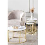 SEDAŞ LIVING UNITS 4 Lü Tam Beyaz Suntalam Gold Metal Ayaklı Cam C Model Sehpa Takımı (ZİGON VE ORTA)