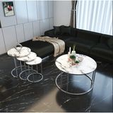 Sedaş Living Units 4 Lü Temperli Kırılmaz Cam Gümüşmetal Ayaklı Cam C Model Sehpa Takımı (Zigon ve Orta) - BEYAZ MERMER